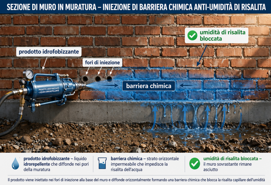 Schema della barriera chimica antiumidità